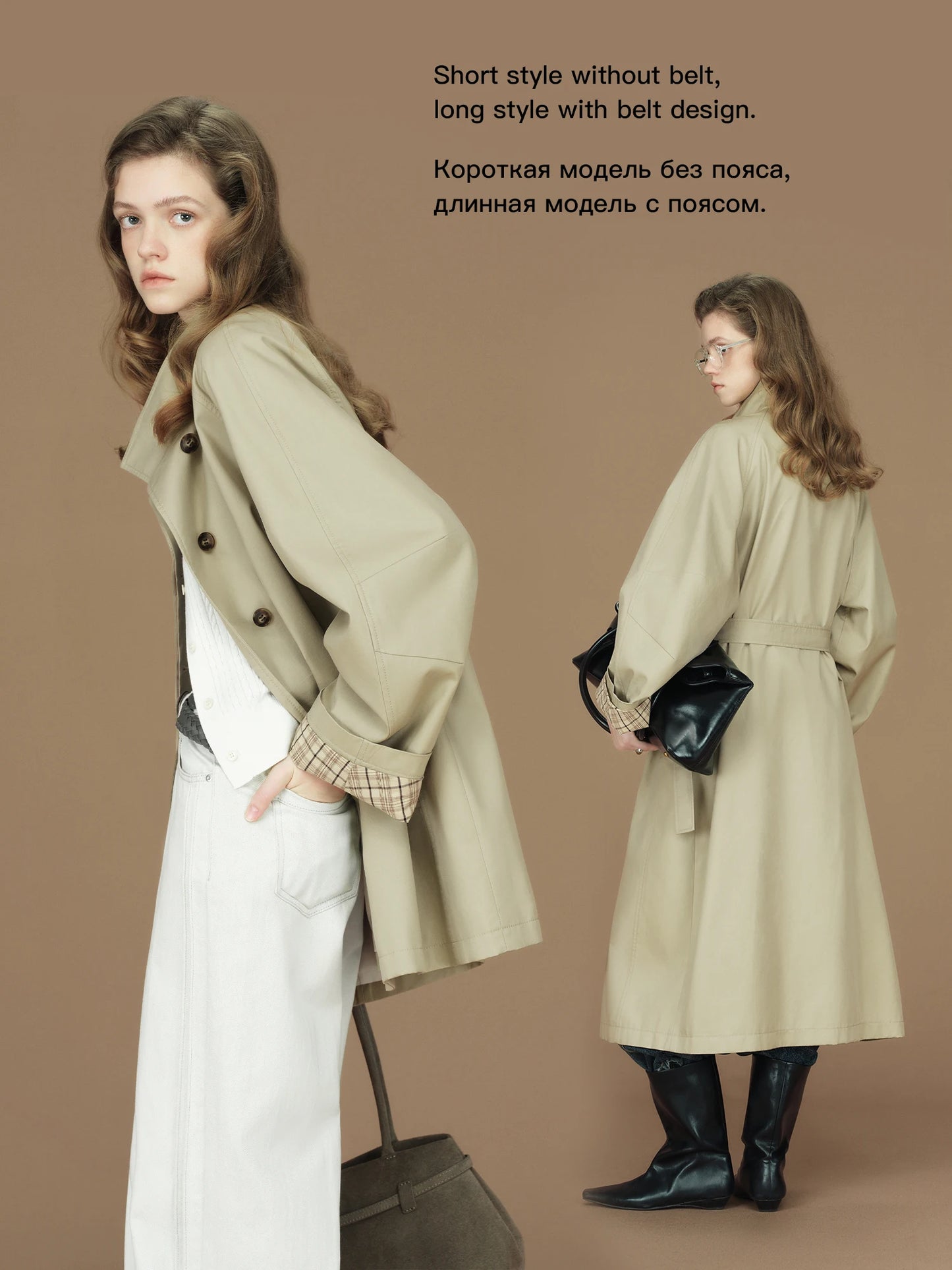 FSLE 2026 Womens British Trench Coat Contrast Cuff Stand Collar Heritage Workwear Style Pink Black Khaki Short Long Trench Coat