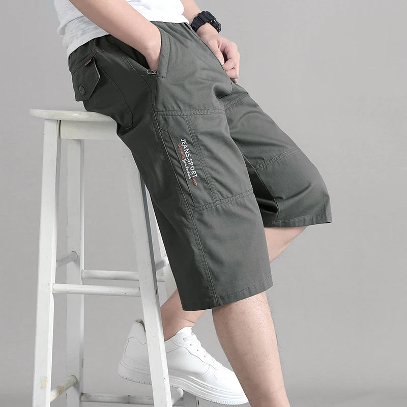 Zipper Pocket Workwear Shorts Mens Knee Cargo Pants 2026 Summer Cotton Shorts Men Climbing Jogger Elastic Waist Sports Work Wear
