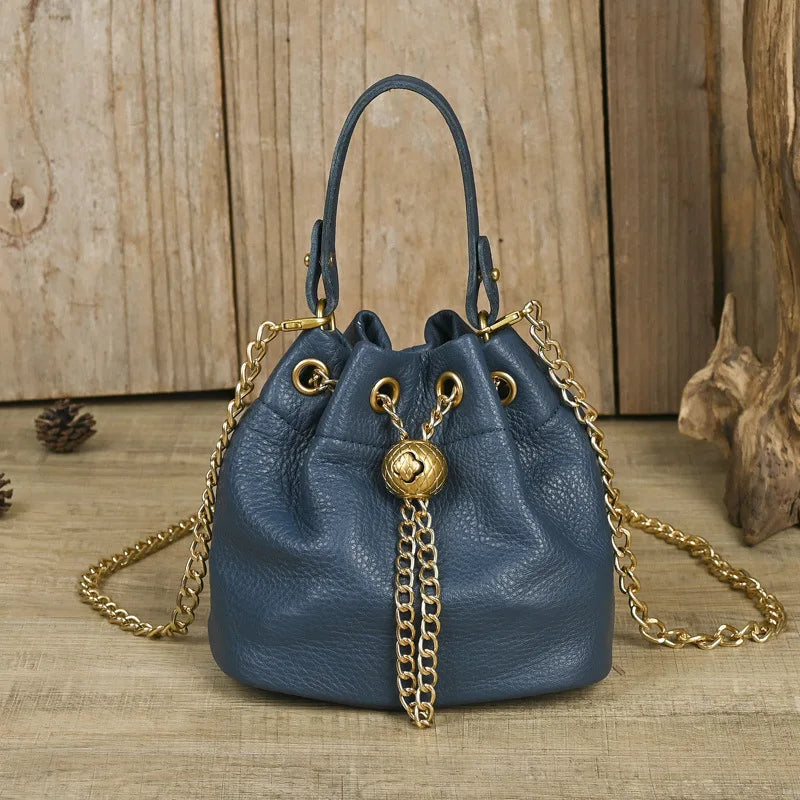 LD-Soft Leather Bag Versatile for All Seasons, Sweet and Ladylike. Top Layer Cowhide Handbag, Single Shoulder Bucket Bag