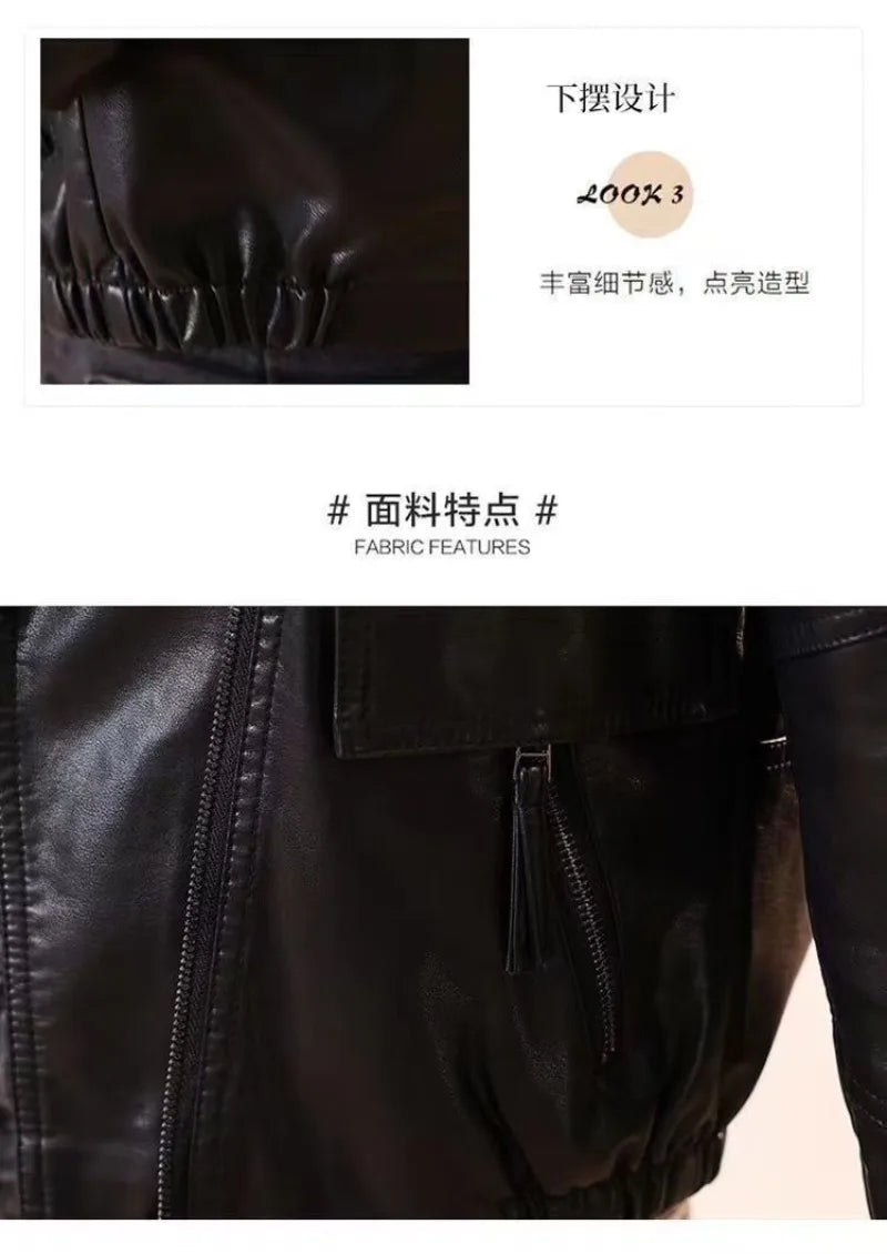 2026 Fashion Autumn PU Leather Jacket Women New Short Leather Coat Retro Lapel Sweet Motorcycle Outerwear Ladies Overcoat Top