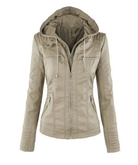 Faux Leather Jacket for Women, Female Winter Coat, Motorcycle Jacket, Faux Suede, PU Zipper Hoodies, Outerwear
