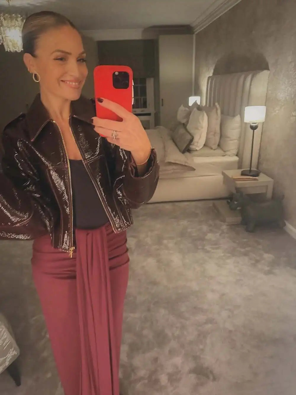 Fashion Coated Cinched-waist Leather Jacket Women Retro Lapel Full Sleeve Zipper Fishbone Coats 2026 Lady Daily Highstreet Coat