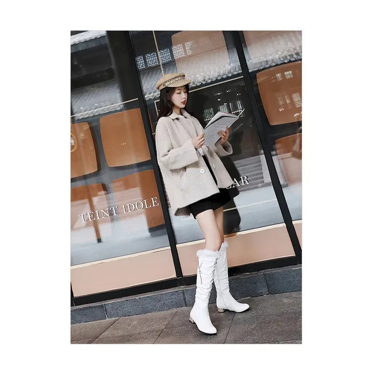 Winter Warm Knee High Boots Women Platform Wedges High Heels Snow Boots Slip on Winter Ladies Shoes White Black Pink 2025