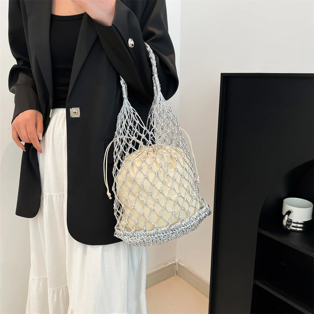 MOODS Handmade Woven Design Round Handle Handbags For Women Eco-friendly Craft Paper Hollow-out Luxury Designer Top-handle Bags