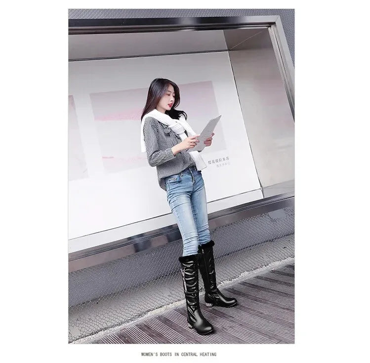 Winter Warm Knee High Boots Women Platform Wedges High Heels Snow Boots Slip on Winter Ladies Shoes White Black Pink 2025
