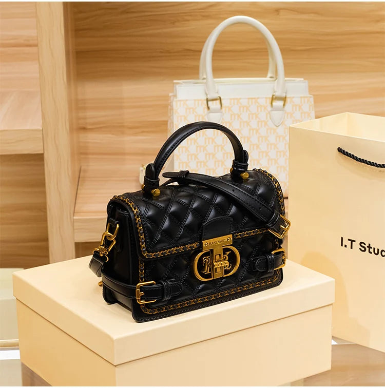 Women's handbag genuine diamond grid handbag women's 2024 new high-end designer crossbody shoulder small square bag