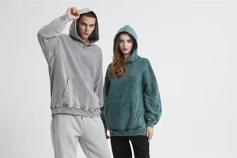 2024 Autumn Winter Men 420gsm Hoodies Streetwears High Street Heavy Weight Washed Cotton Sweatshirts Brand Tracksuit