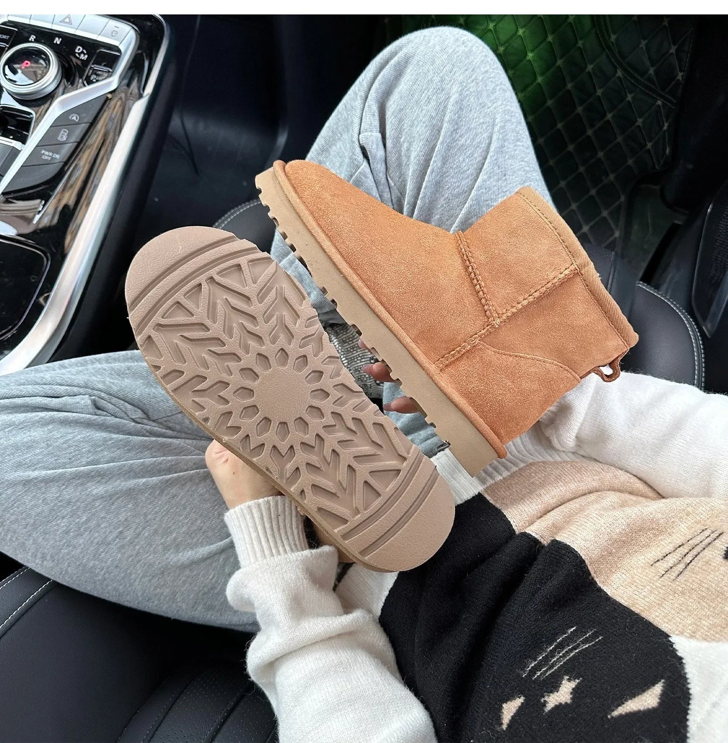 5854 men's and women's sheepskin and wool snow boots, integrated fur and leather, winter thick and warm women's boots