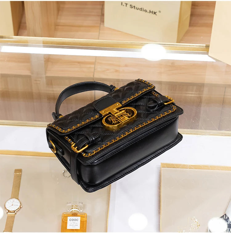 Women's handbag genuine diamond grid handbag women's 2024 new high-end designer crossbody shoulder small square bag