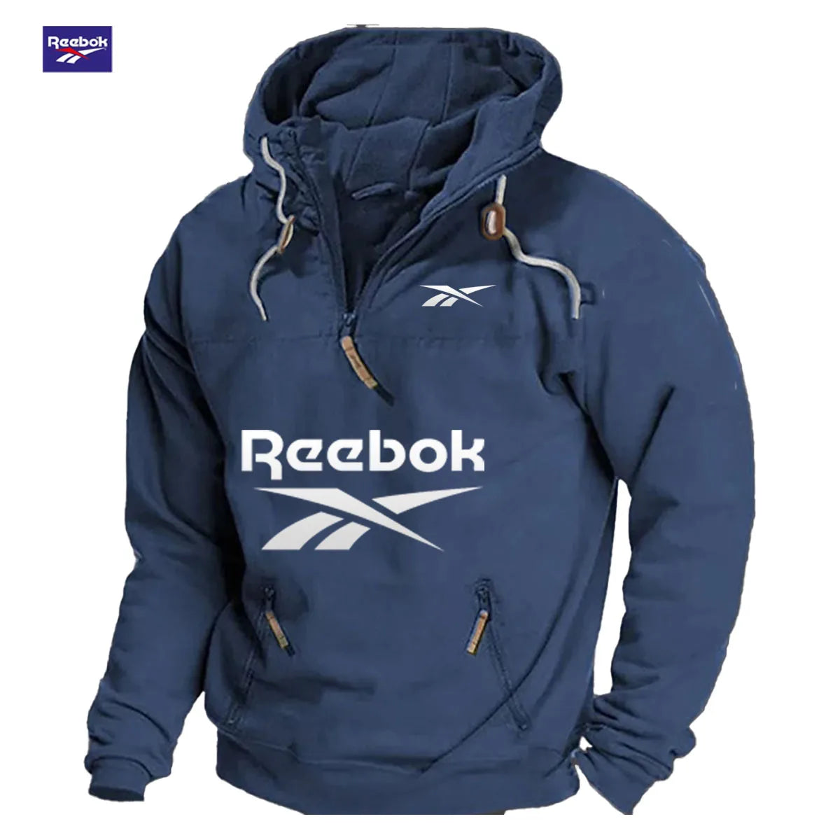 Reebok Men's Winter-Spring Warmth Hooded Sweatshirt - Daily Outdoor Multi-Pocket Zippered Comfortable Top - Solid Color Classic
