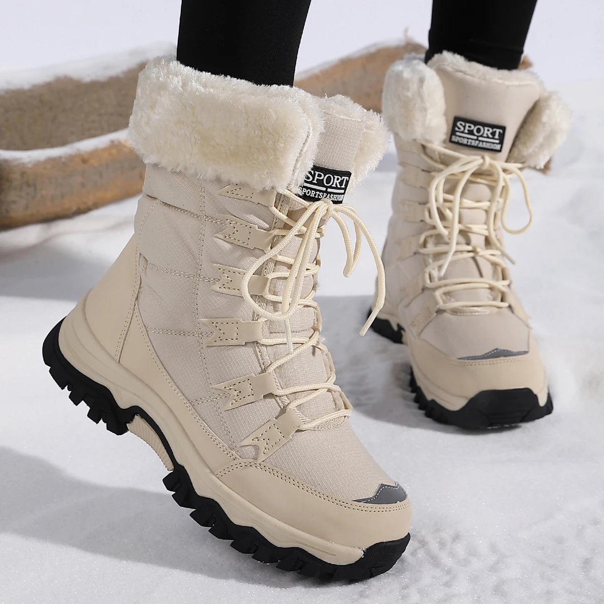 Women's Snow Boots, Women's Shoes, Winter Fleece-Lined, Thickened, Warm Outdoor Hiking Boots, High-Top, Thick-Soled Outdoor Boots