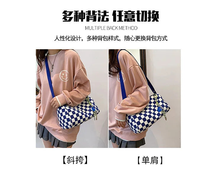 Plaid Shoulder Bag for Women Handbag CrossBorder Canvas Leisure  Fashion Bag Ladies Embroidered Han Female Pocket Purse