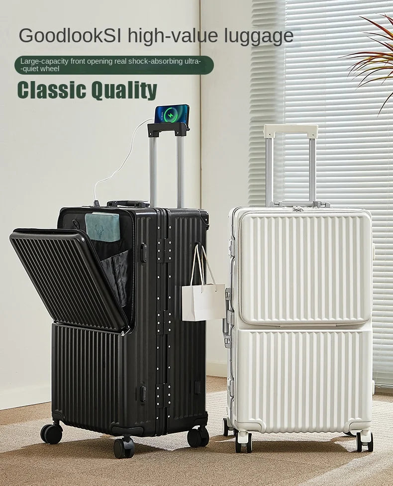 Front Opening Suitcase 20 inch Boarding Box Trolley Case 28/30 inch Luggage Large Capacity Aluminium Frame Suitcase Password Box