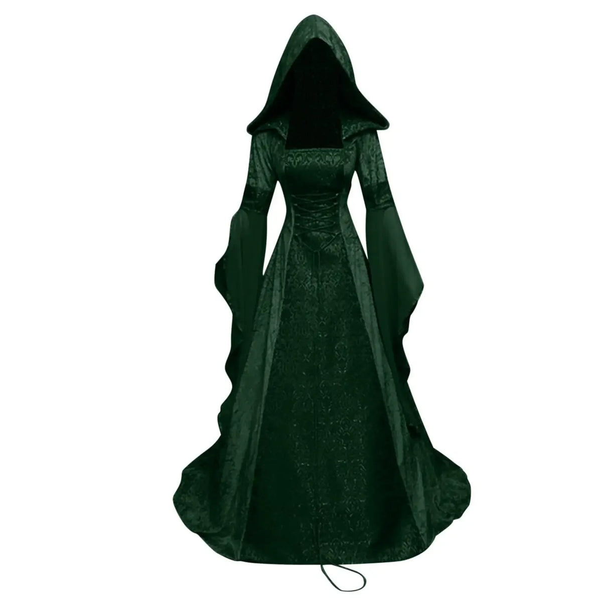 Women Deluxe Witch Dress Medieval Renaissance Maxi Train Dress Halloween Devil Pagan Witch Wedding Cos Costume Hooded Gown Robe