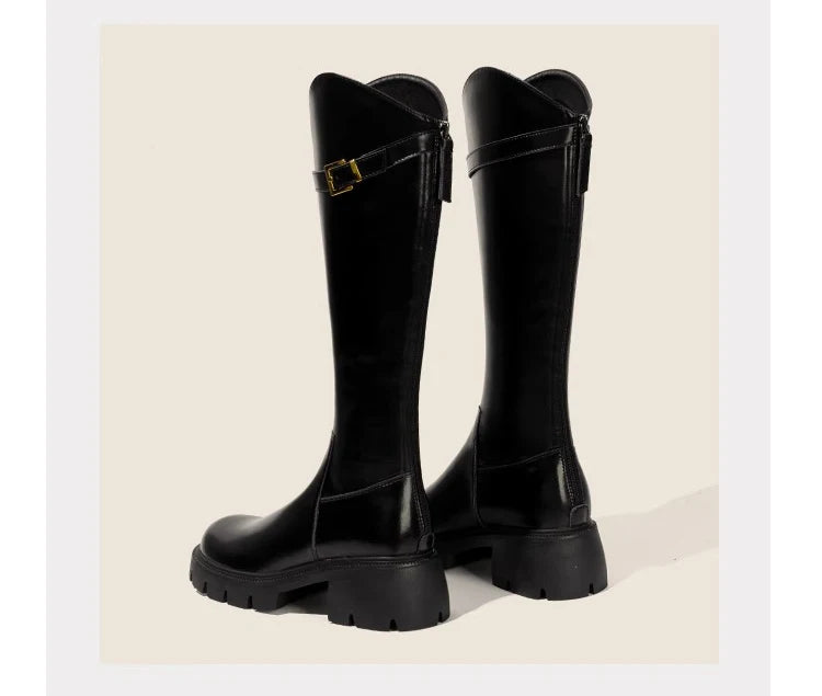Fur Lining Women Knee High Boots Fashion Knight Long Booties Square High Heels Autumn Winter Warm Short Plush Shoes