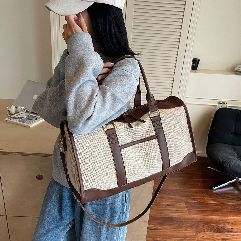 Oversized Travelling Handbags For Women Cotton Fabric Large Capacity Airplane Luggage Bag Simple Fashion Shoulder Crossbody Bags