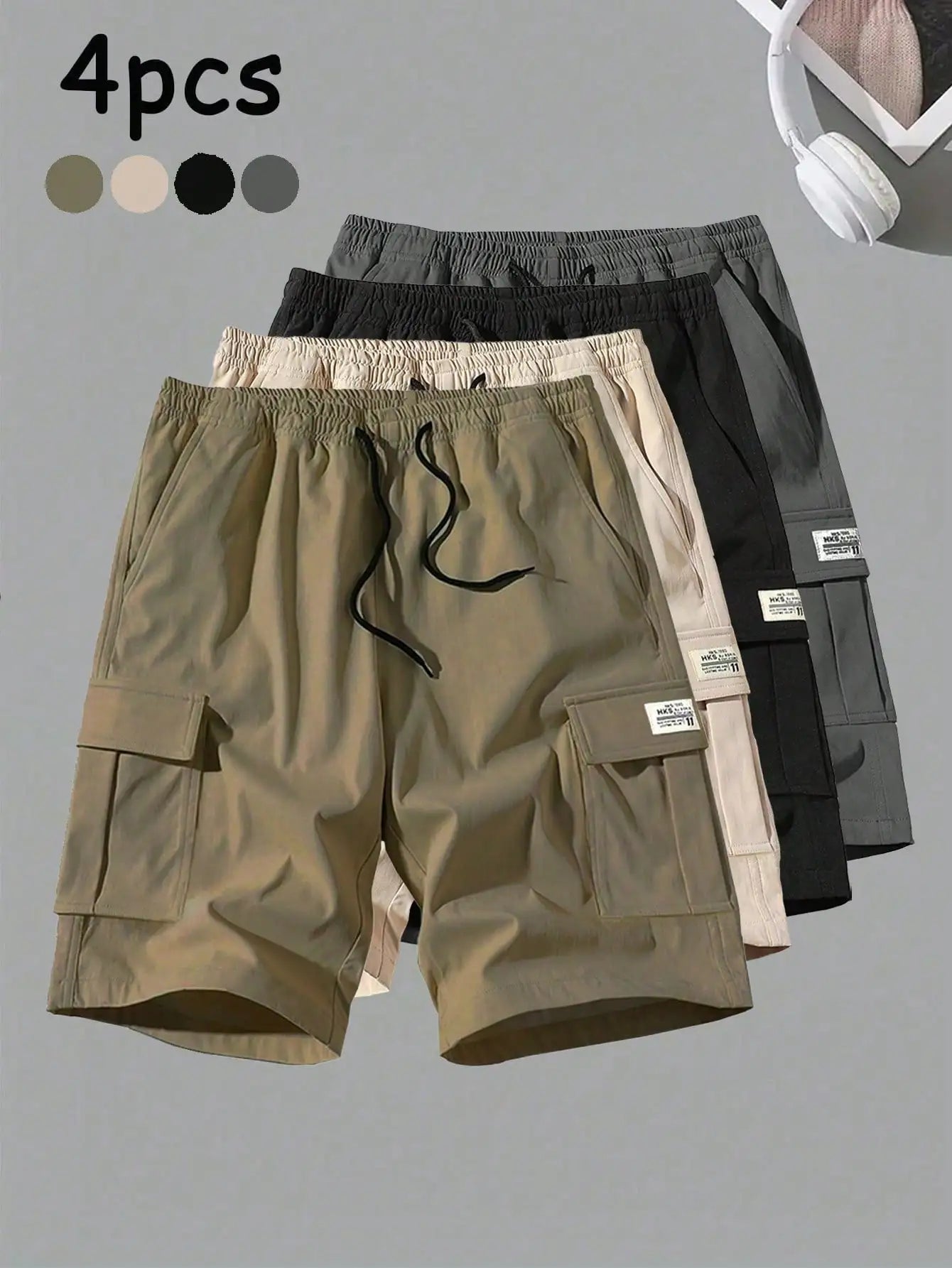 4 Pcs Men's Casual Breathable Cargo Shorts Summer Outdoor Bermuda Shorts
