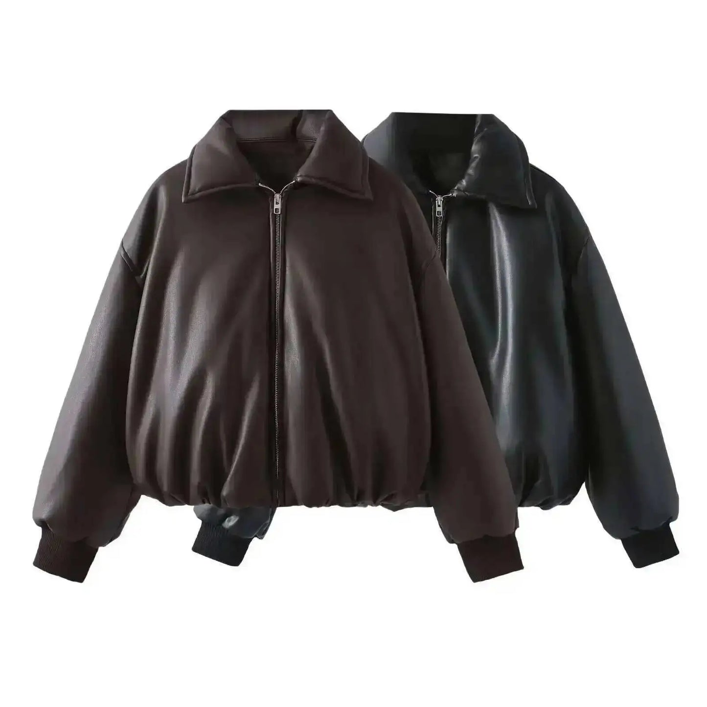 SHENGPALAE Women's Fashion 2026 Autumn Winter New Clothes Solid Color Leather Thicken Warm Female Short Cotton Jacket 5C1437
