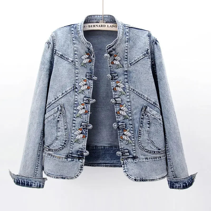Women 2026 Spring Embroidered  Denim Jacket New Short Jackets Cardigan  Cowboy Coat Basic Jacket  Female Plus Size 3XL