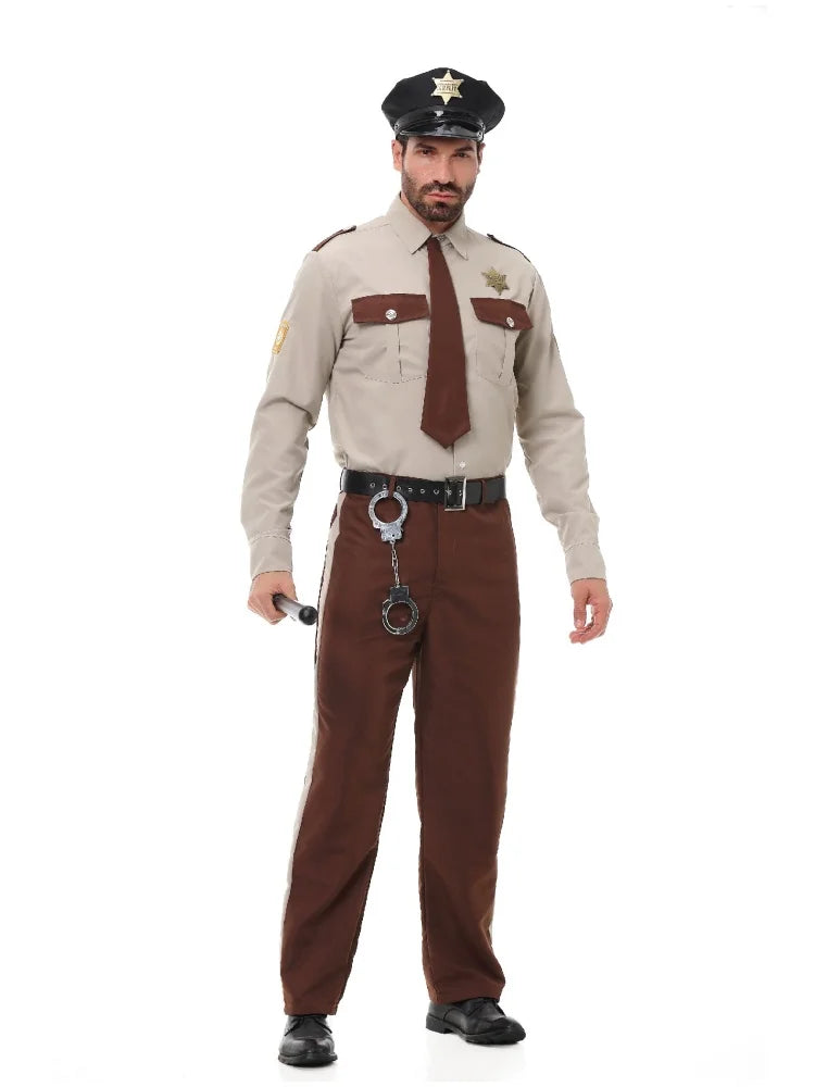 Unisex Sheriff Cosplay Costume Police Uniform Full Set Long Sleeve Halloween Carnival Party Stage Performance Dress Outfits