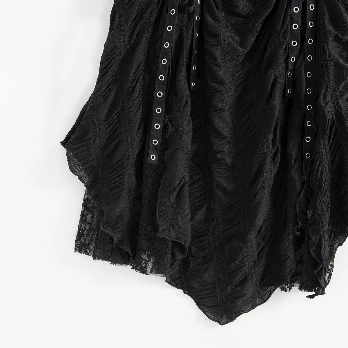 Gothic Long Skirt Bandage Lace Mesh Patchwork High Waist A Line Drawstring Split Black Skirt Irregular Aesthetic Female Fashion