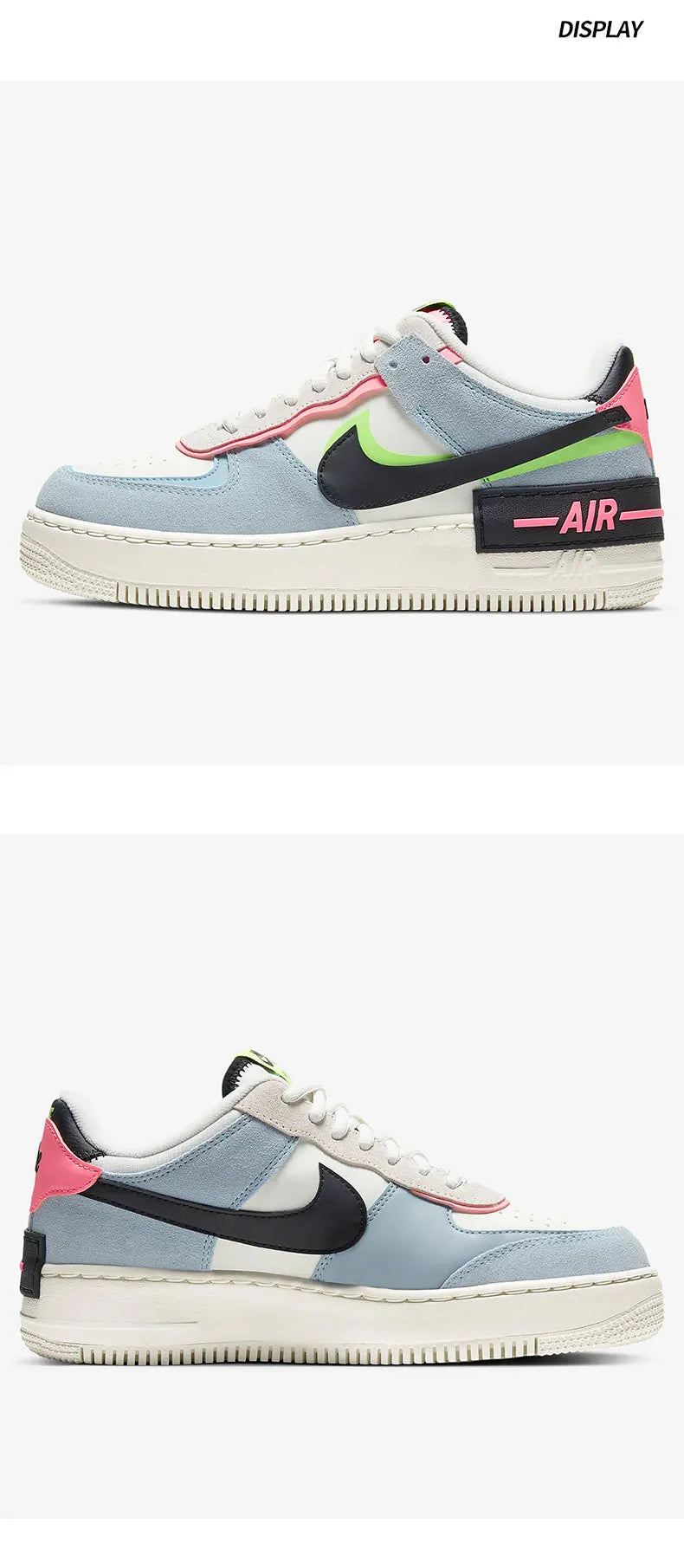 Nike Originals Mens Air Force 1 Shadow AF1 Pink Blue Macaron Casual Shoes CU8591-101