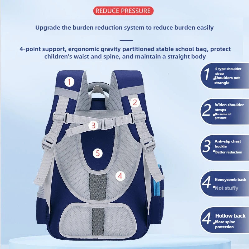2025 New Design Large Capacity Ergonomic Teen School Backpack Waterproof Lightweight Spine Protection for Grades 1-3-6 Students