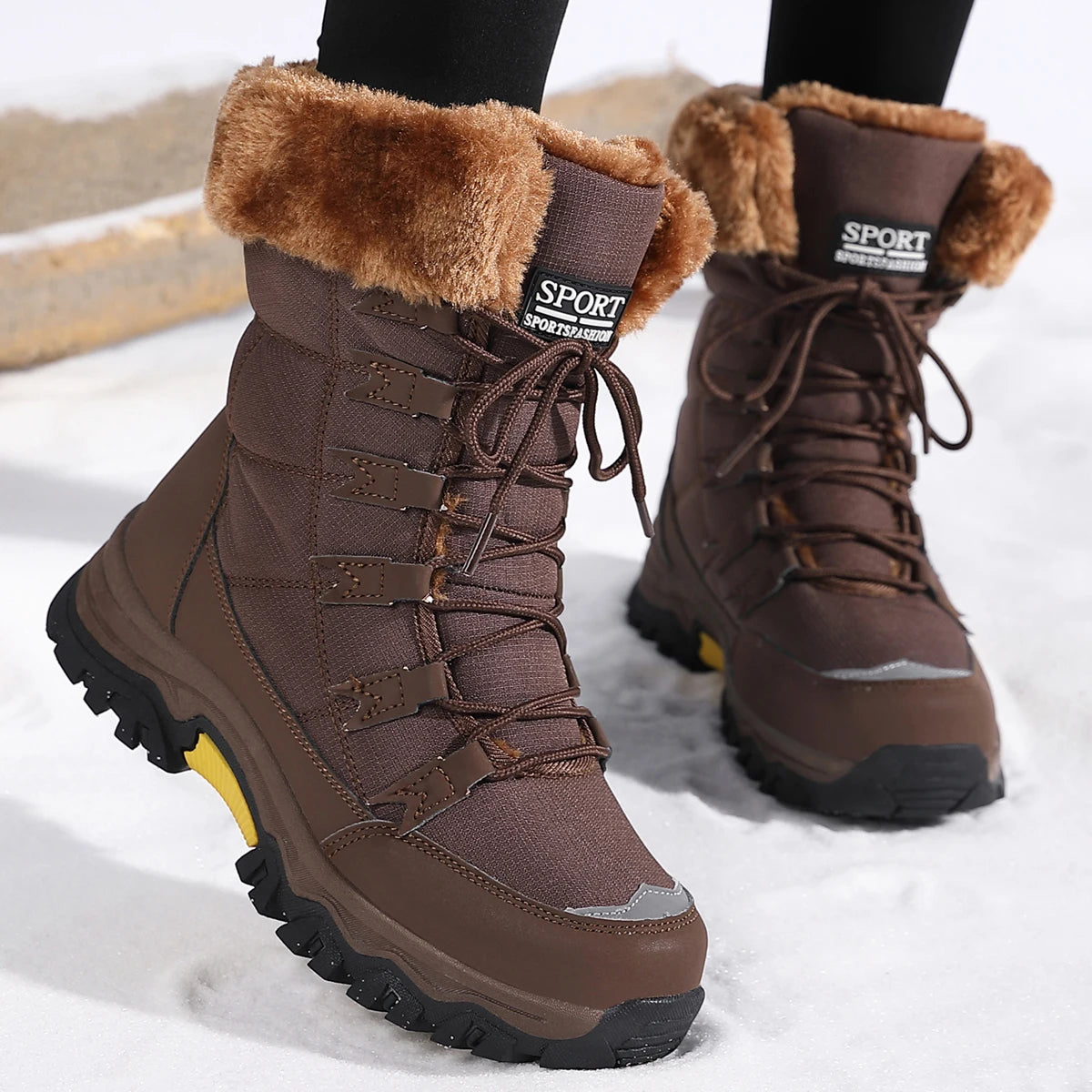 Women's Snow Boots, Women's Shoes, Winter Fleece-Lined, Thickened, Warm Outdoor Hiking Boots, High-Top, Thick-Soled Outdoor Boots