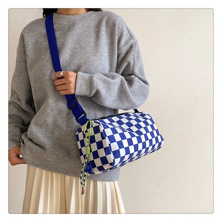 Plaid Shoulder Bag for Women Handbag CrossBorder Canvas Leisure  Fashion Bag Ladies Embroidered Han Female Pocket Purse