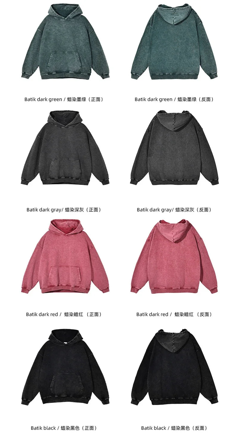 2024 Autumn Winter Men 420gsm Hoodies Streetwears High Street Heavy Weight Washed Cotton Sweatshirts Brand Tracksuit
