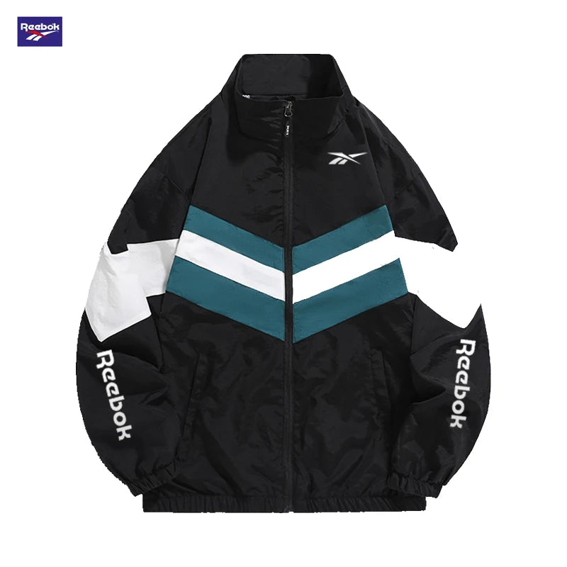 2026 New Skechers Men's Autumn Jacket Set with Fashionable Stripes and Plaid Collar, Spring-Autumn Sporty Casual Windproof Jacke