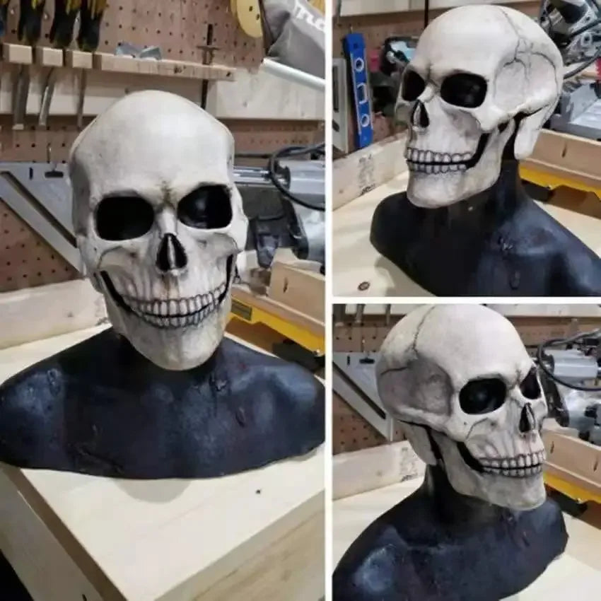 Costume Halloween Cosplay Skeleton Mask Hooded Robe Ghost Cloak Long Shirt For Escape Room Haunted House NPC