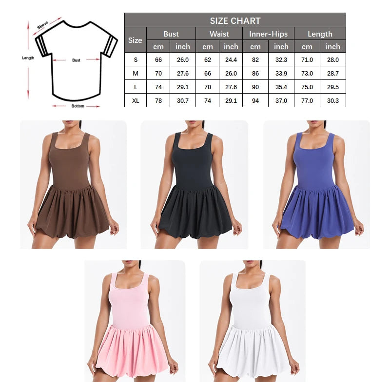 Women One Piece Tennis Dress Summer Solid Color Pocket Outdoor Running Suit Female Breathable Quick Dry Skirt Workout Clothes