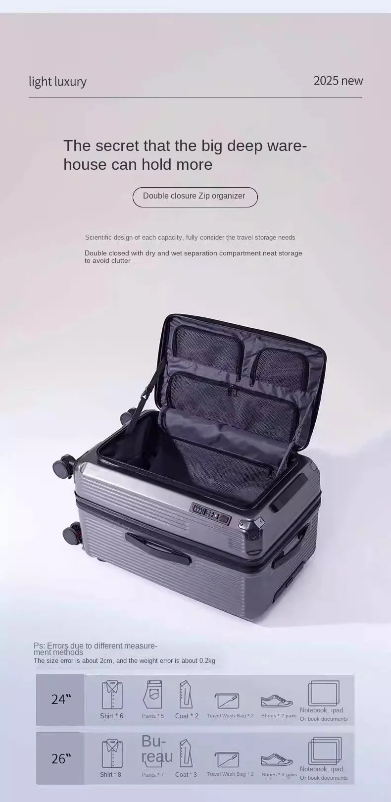 Large Size Expandable Suitcase 32/34 inch Side Opening Travel Luggage Large Capacity Check-in Box with Brake 5 Wheels Trolley Ca