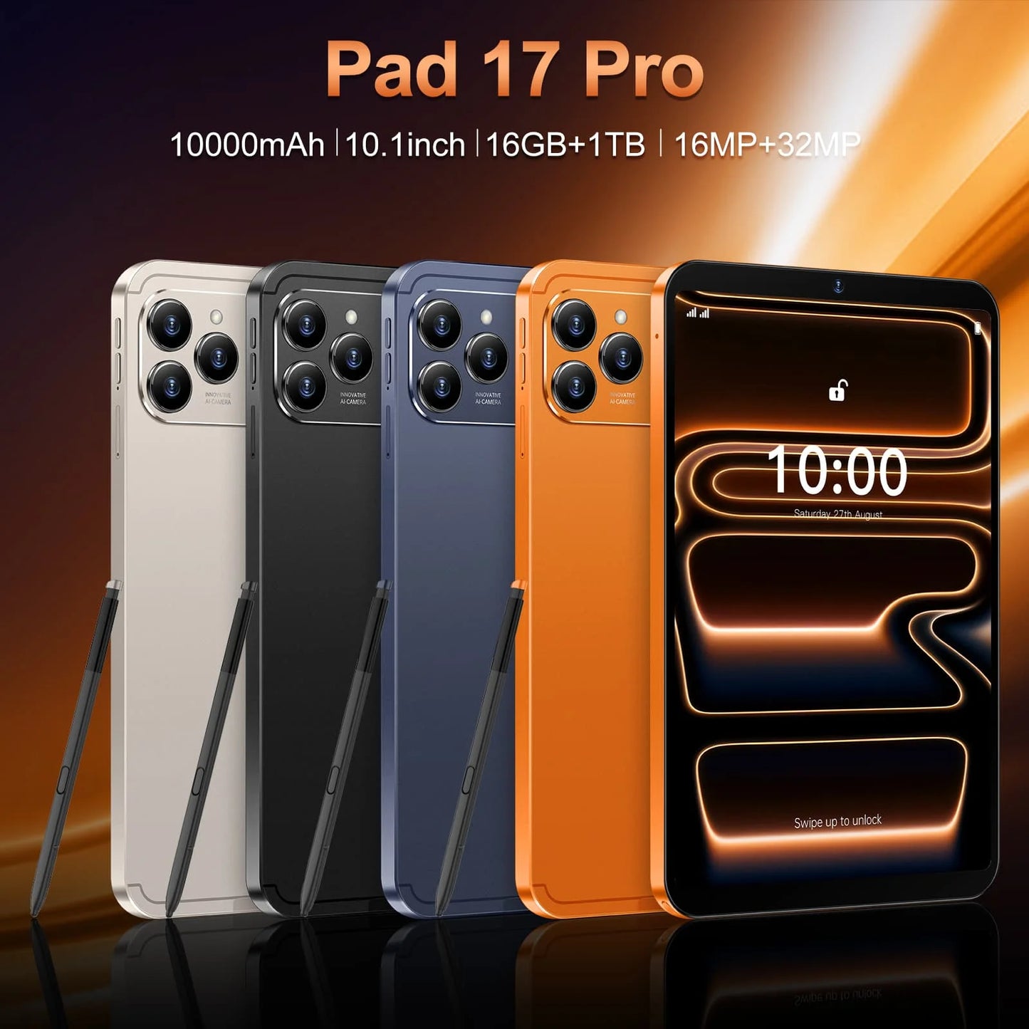 Original Global Version Hot Sale Tablet Pad 17 Pro 10.1 Inch HD 4K Android 15 16GB+1T 10000mAh 5G Dual SIM WiFi GPS 2026 New Tab