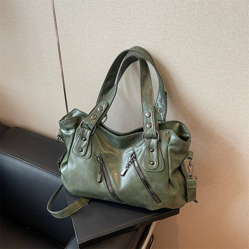 Retro Brand Roomy Shoulder Bag Female Luxury Solid Color Classic Crossbody Bag Large Capacity Style Soft PU Leather Tote Bag