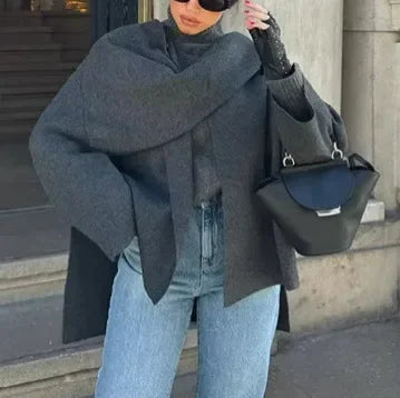 Elegant Short Sleeveless Coat Scarf Collar Comfortable Warmth Lazy Style Autumn Winter New Arrival Women's Jacket Outerwear