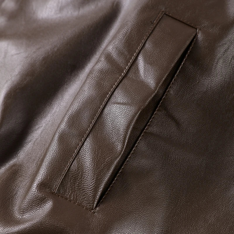 Casual Lapel Zipper Waist Belt Short Leather Jacket 2026 Women Loose Solid Pocket Pu Coat Autumn Lady Daily Highstreet Jackets