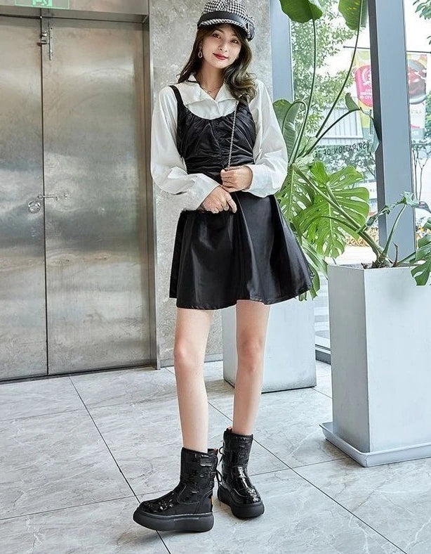 White Half High Waterproof Women's Snow Boots Lace-up Goth Plush Warm Quality on Offer Y2k Padded Large Size Hot Ladies Shoes