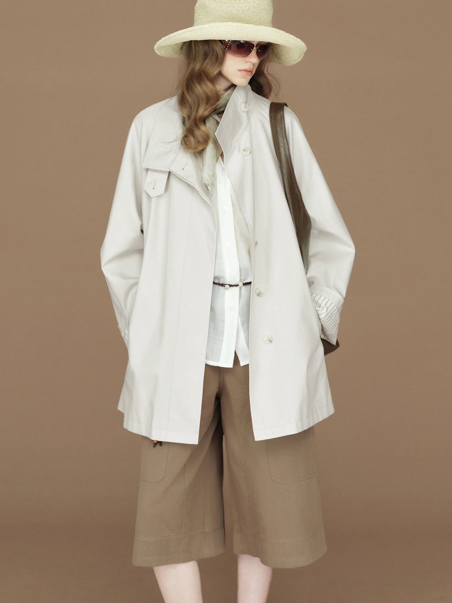 FSLE 2026 Womens British Trench Coat Contrast Cuff Stand Collar Heritage Workwear Style Pink Black Khaki Short Long Trench Coat
