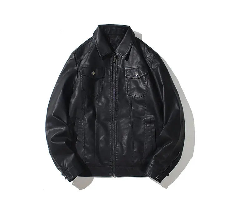 Autumn and Winter Classic Men's Leather Jacket Lapel Fashion Trend Locomotive Clothes Fleece Thermal Jacket Men