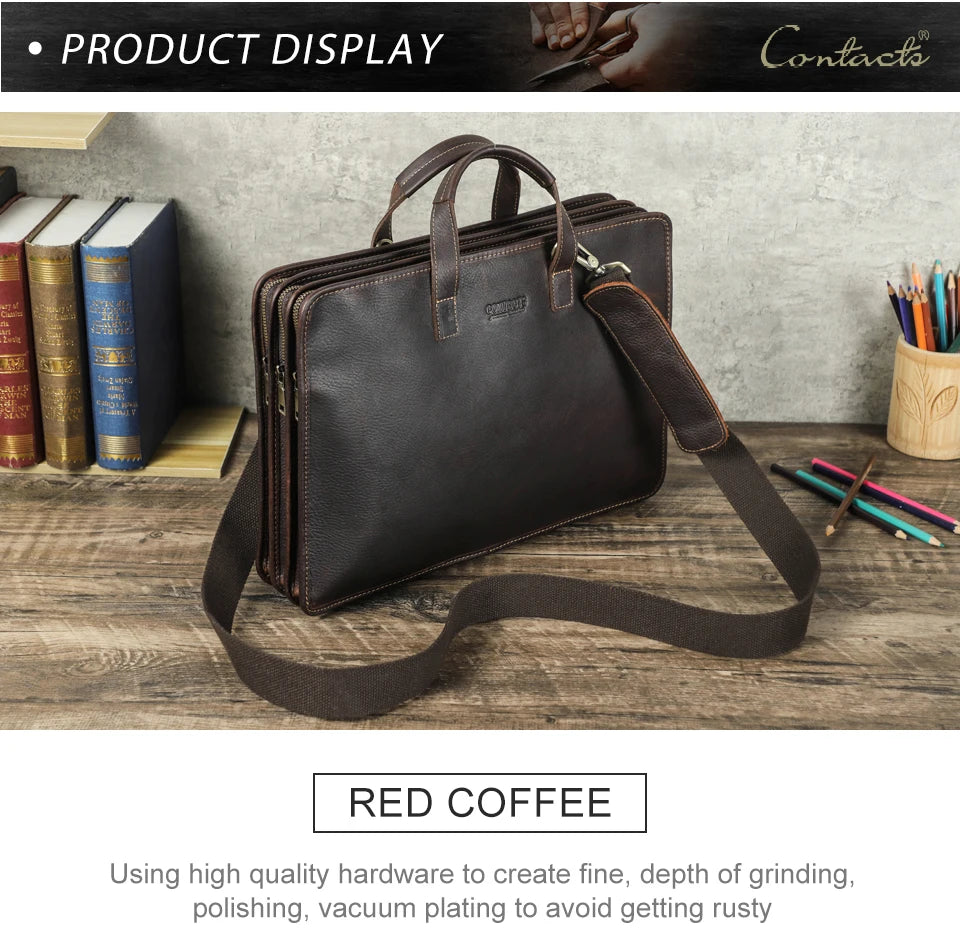 CONTACT'S Genuine Leather Sling Briefcase for Men Business Bags Male Shoulder Bag Men's Bag Tote Laptop Bags for 16" Macbook Pro