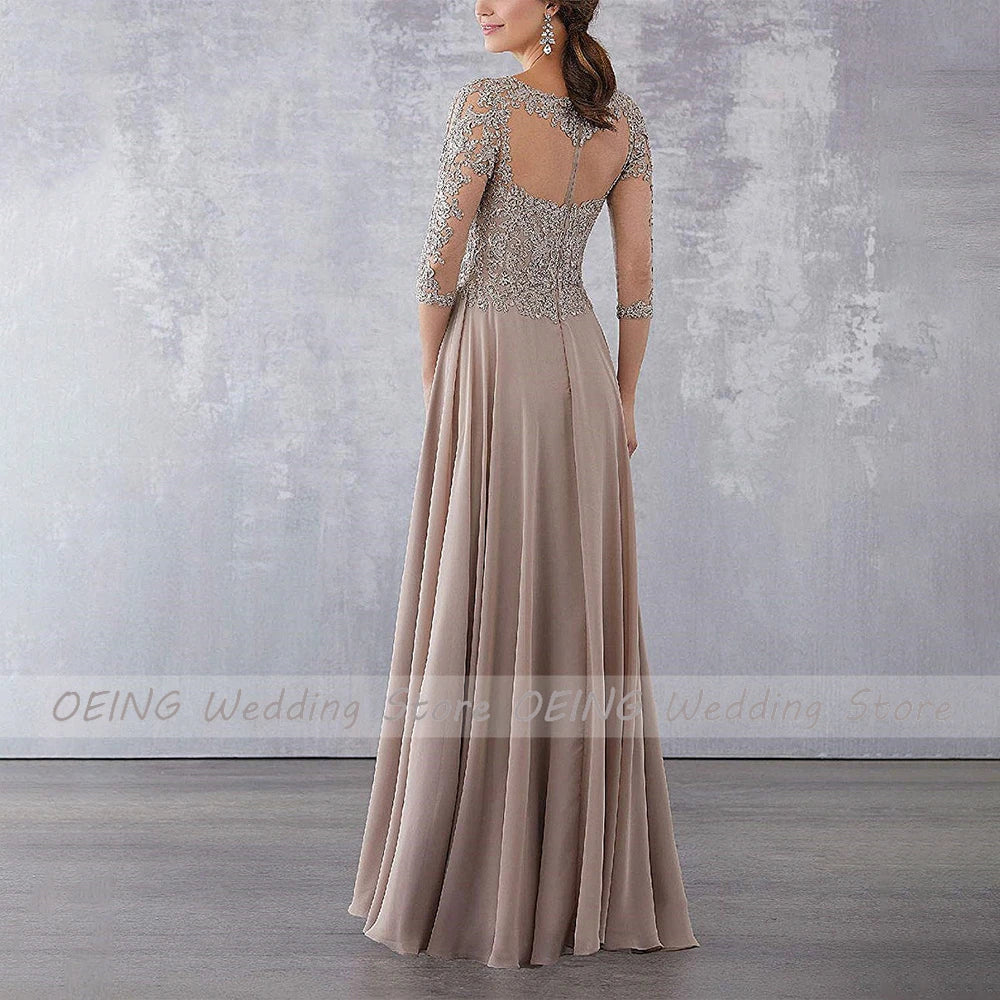 Customized Mother of the Bride Dresses for Weddings Lace Applique Wedding Guest Gowns for Women A Line 3/4 Sleeves Evening Dress