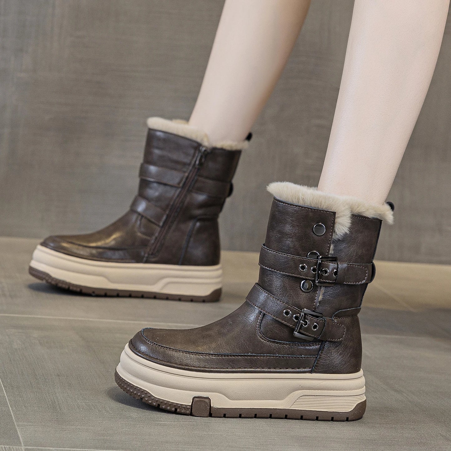 AIYUQI Women's Genuine Leather Snow Boots 2026 Winter New Platform Warm Women Mid-calf Boots Stylish Thick Boots For Women
