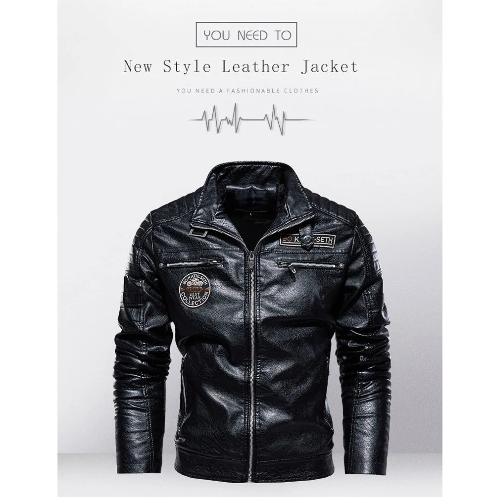 Autumn Winter Men's PU Leather Jackets Fashion Men Retro Zipper Biker Leather Coats Men Fleece Lined Warm Windbreaker Jacket 7XL