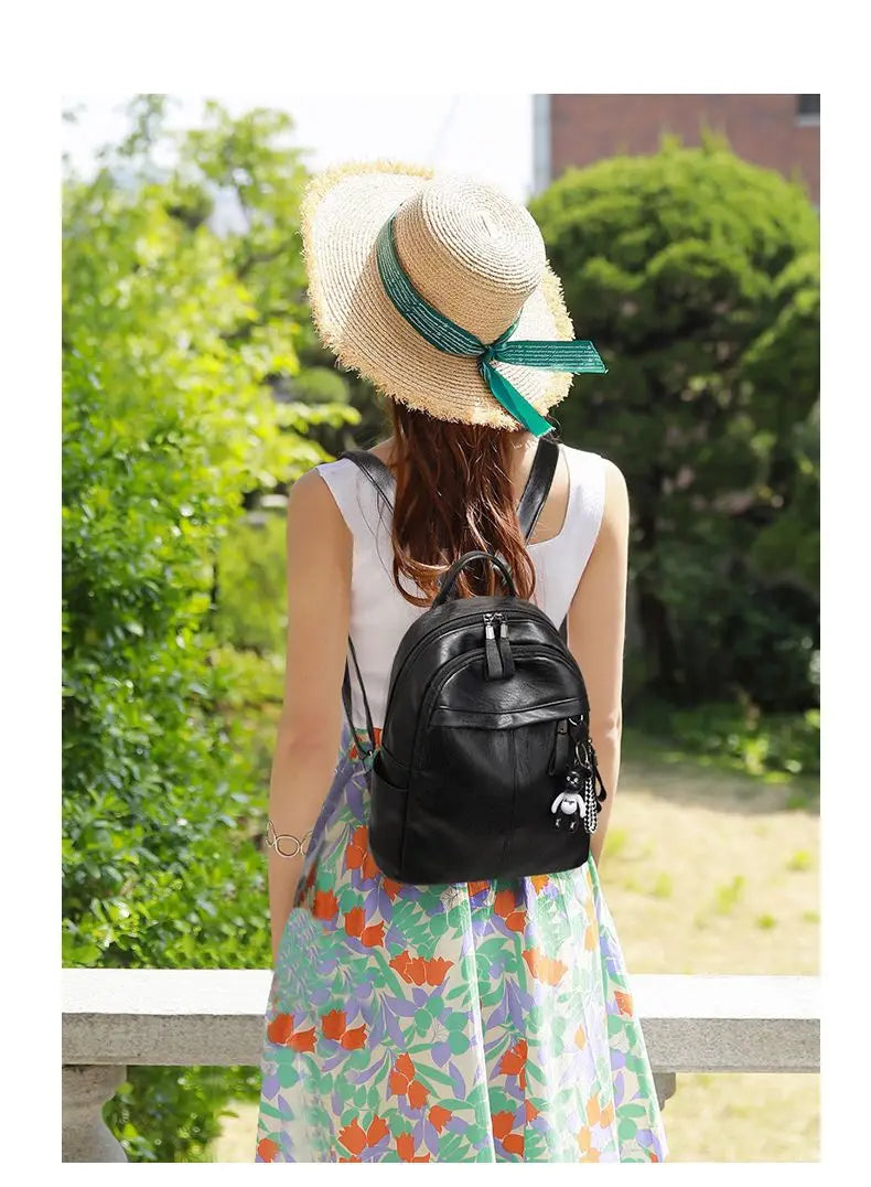 Women's Large Capacity Soft Leather Backpack Fashionable Street Style Travel Bag 2025 New Korean Version Trendy Ladies Bag