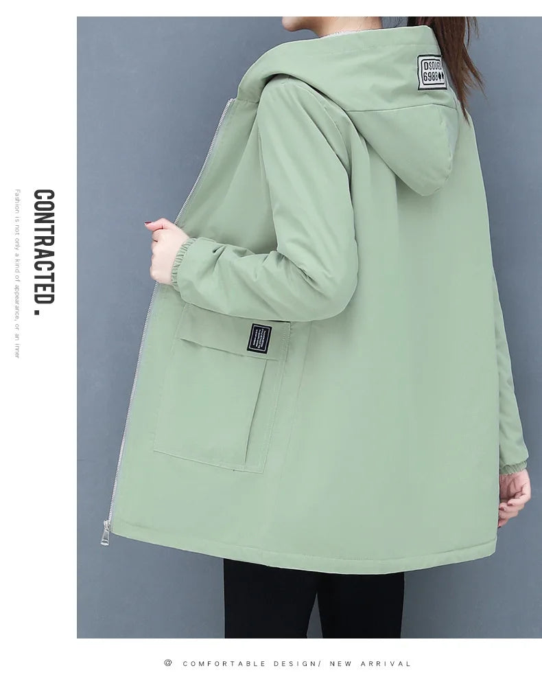 2023 Autumn Winter New Thick Warm Lamb Wool Cotton-padded Coat Women's Mid-length All-fit Loose Hooded Female Blouse