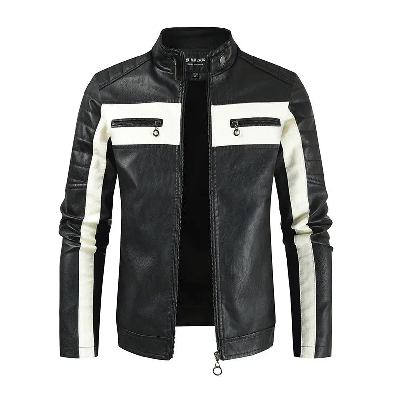 Men Slim Motorcycle Leather Jackets Casual PU Leather Coats HIgh Quality Male Stand Collar Leather Jaquetas Jackets And Coats 5X