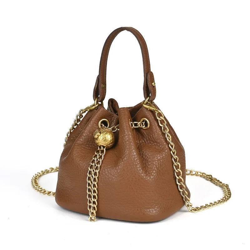 LD-Soft Leather Bag Versatile for All Seasons, Sweet and Ladylike. Top Layer Cowhide Handbag, Single Shoulder Bucket Bag