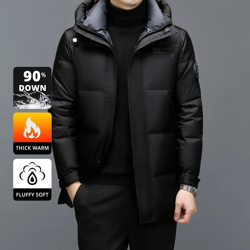 High End Long Thick New Brand Casual Fashion Winter Down Jacket Men Hooded Warm Street Parkas Feather Windbreaker Puffer Coats